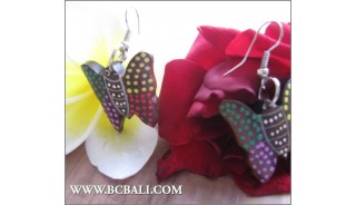 Handmade Wood Earrings Buterfly Painted Carved